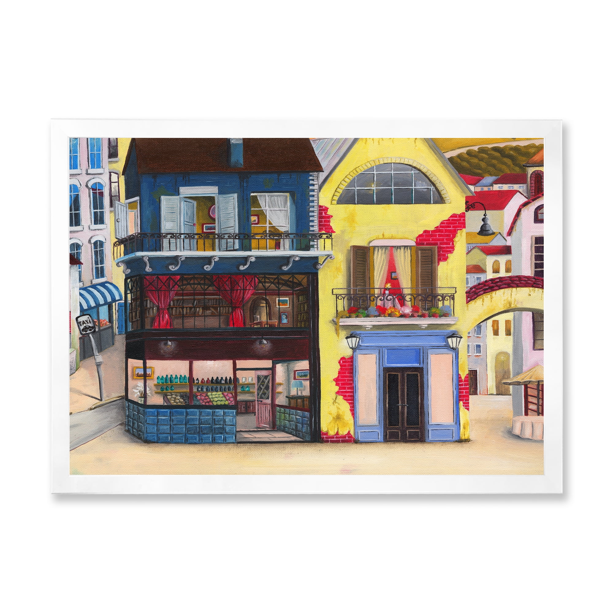 Designart 'The Colorful Facade of The Buildings In A Cozy Streets' French Country Framed Art Print