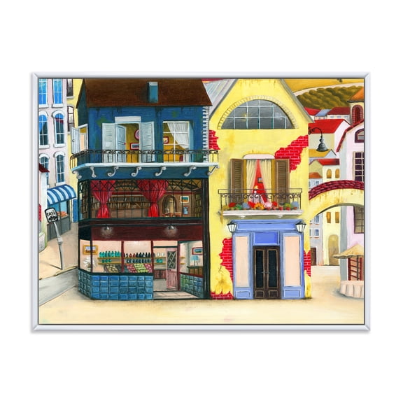 Designart 'The Colorful Facade of The Buildings In A Cozy Streets' French Country Framed Canvas Wall Art Print