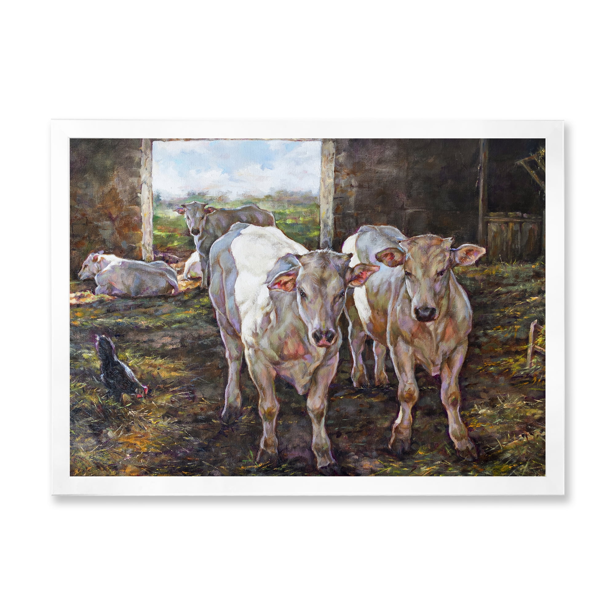 Designart 'The Cows In The Stable In Countryside' Farmhouse Framed Art Print