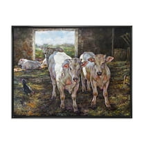 Designart 'The Cows In The Stable In Countryside' Farmhouse Framed Canvas Wall Art Print
