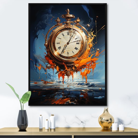 Designart "The Dali Watch Surrealistic Time II" Abstract Floater Framed Wall Art Living Room