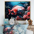 thumbnail image 1 of Designart "The Dance Of Red Fish In Monochrome" Coastal Coral Under Water Floater Framed Canvas Art Print, 1 of 5