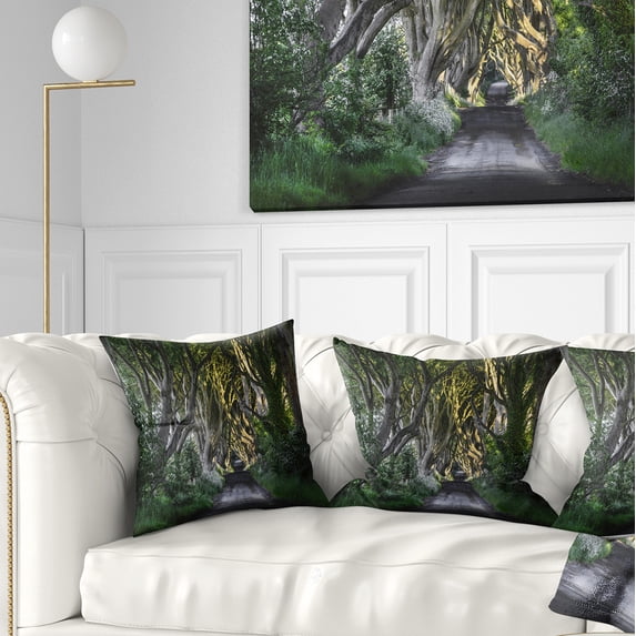 Designart The Dark Hedges Ireland Landscape - Photography Throw Pillow - 18x18
