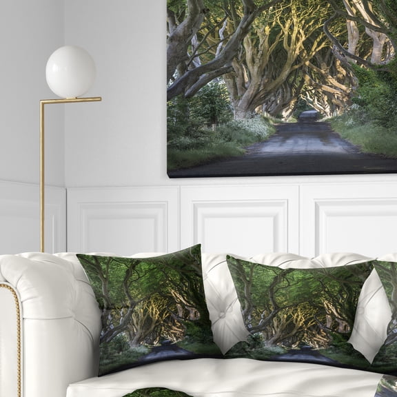 Designart The Dark Hedges - Landscape Photography Throw Pillow - 16x16