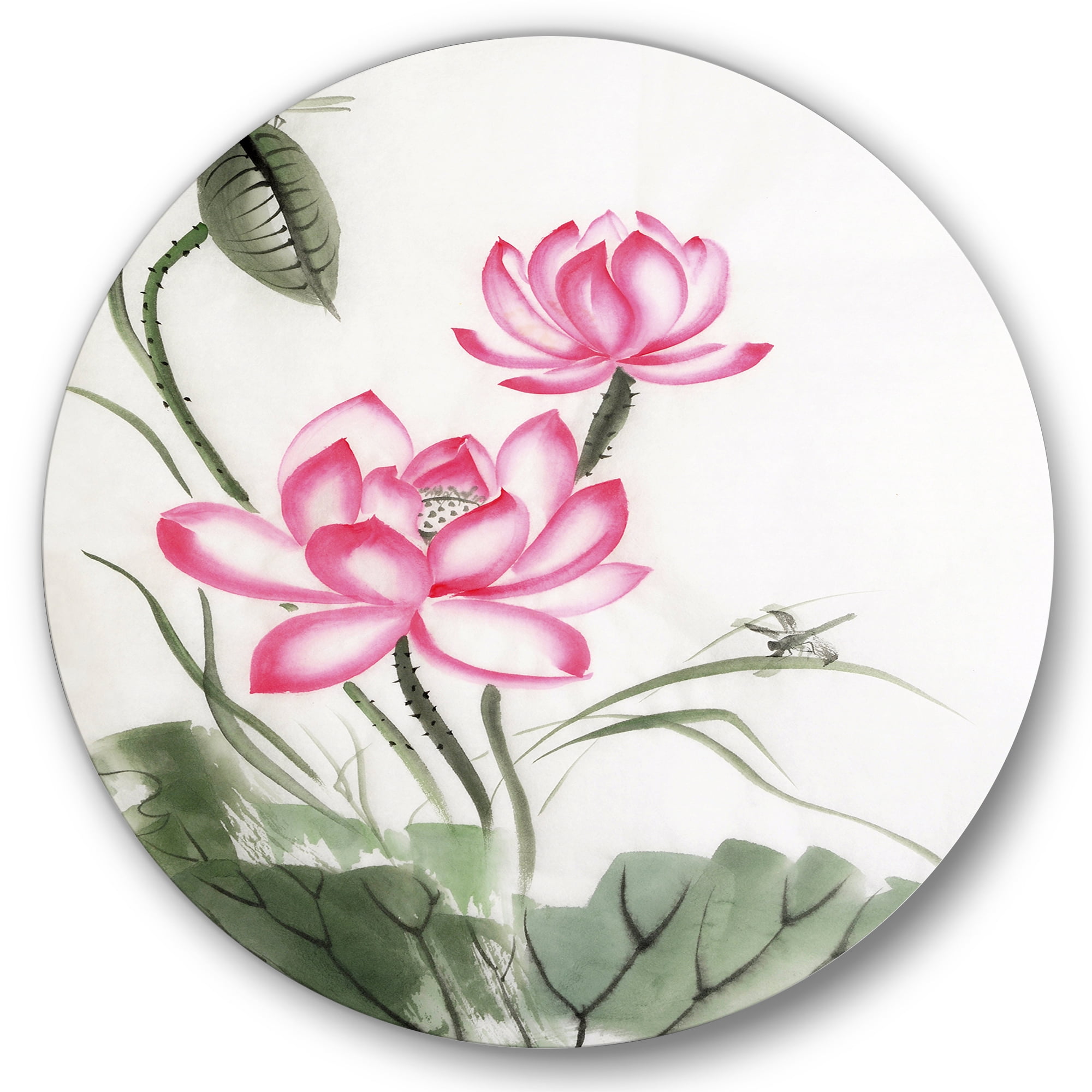 Designart 'The Dragonfly and Lotus I' Traditional Circle Metal Wall Art 23x23 - Disc of 23