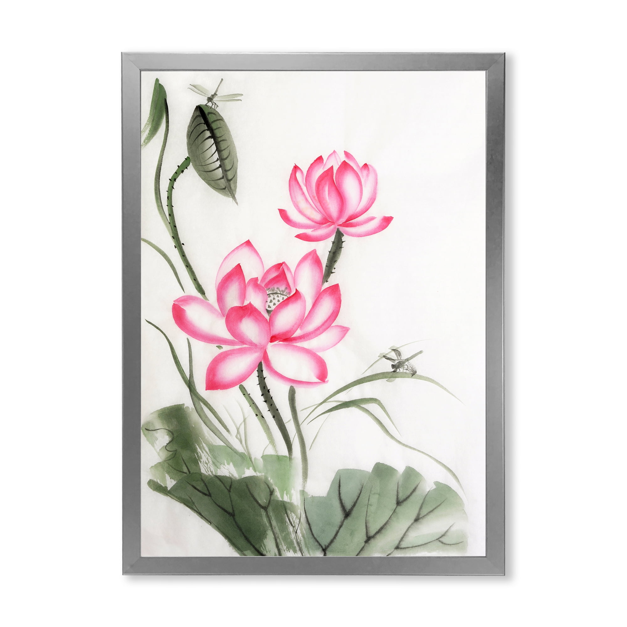 Designart 'The Dragonfly and Lotus I' Traditional Framed Art Print