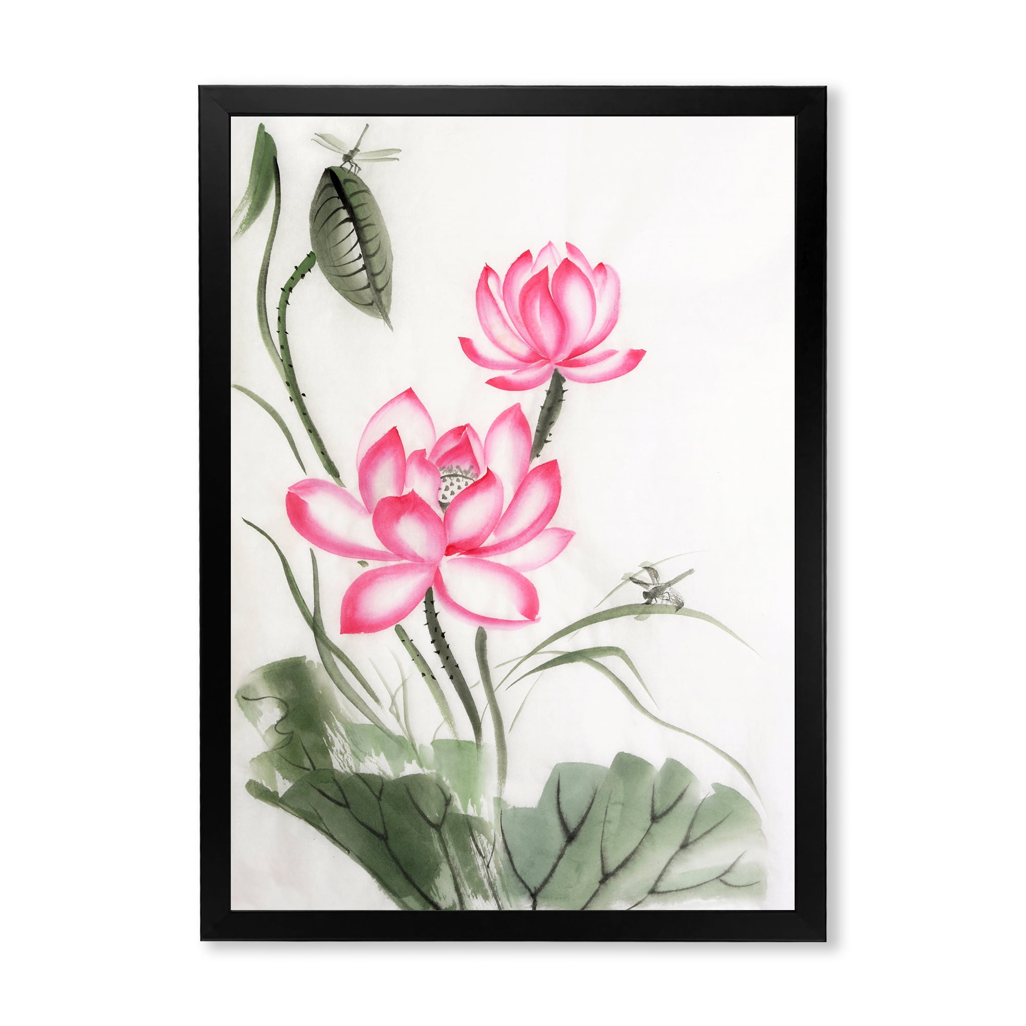 Designart 'The Dragonfly and Lotus I' Traditional Framed Art Print