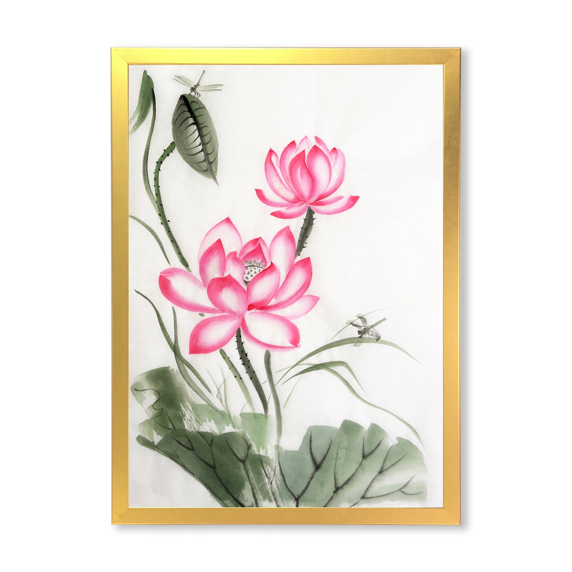 Designart 'The Dragonfly and Lotus I' Traditional Framed Art Print