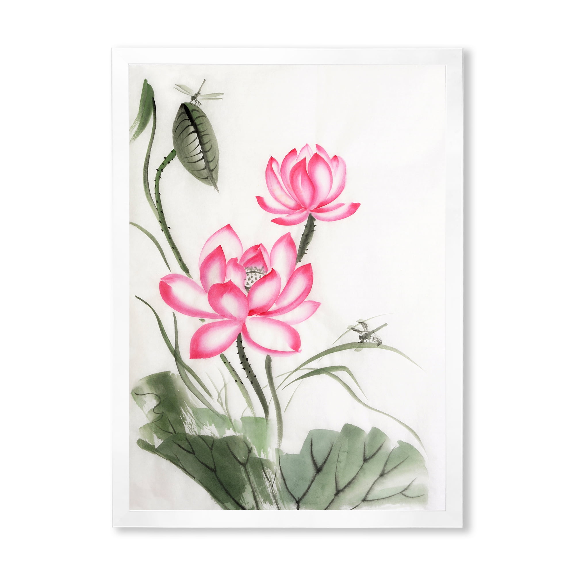 Designart 'The Dragonfly and Lotus I' Traditional Framed Art Print
