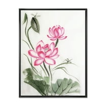 Designart 'The Dragonfly and Lotus I' Traditional Framed Canvas Wall Art Print