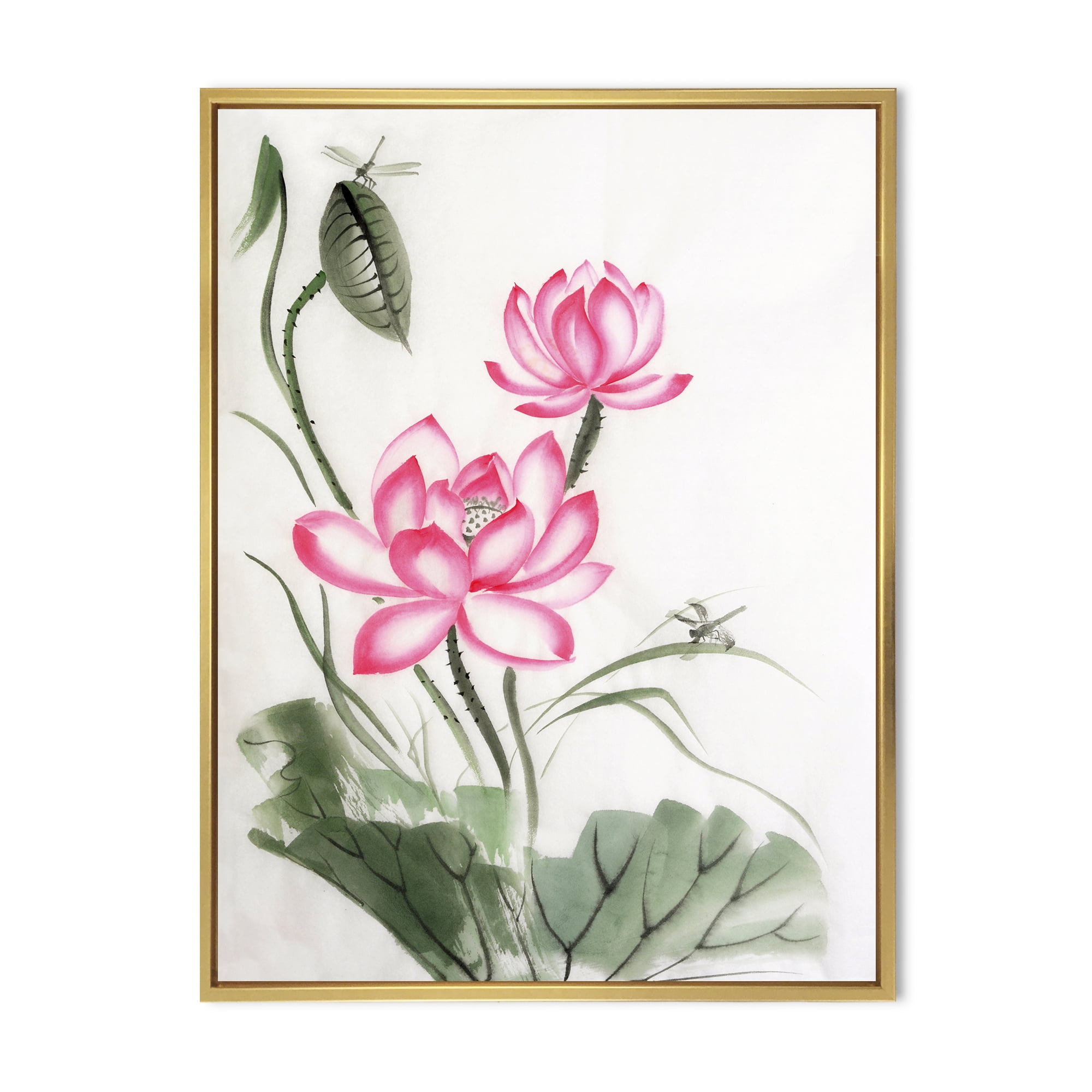 Designart 'The Dragonfly and Lotus I' Traditional Framed Canvas Wall Art Print