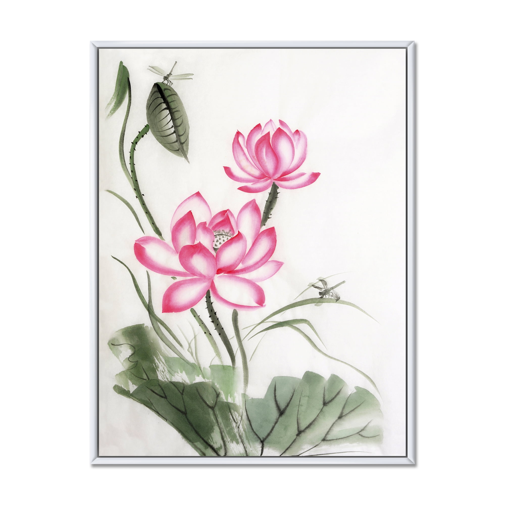 Designart 'The Dragonfly and Lotus I' Traditional Framed Canvas Wall Art Print