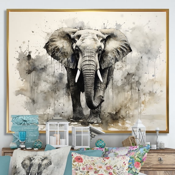 Designart "The Elegance Of Elephant Motion" Animals Elephant Floater Framed Wall Decor