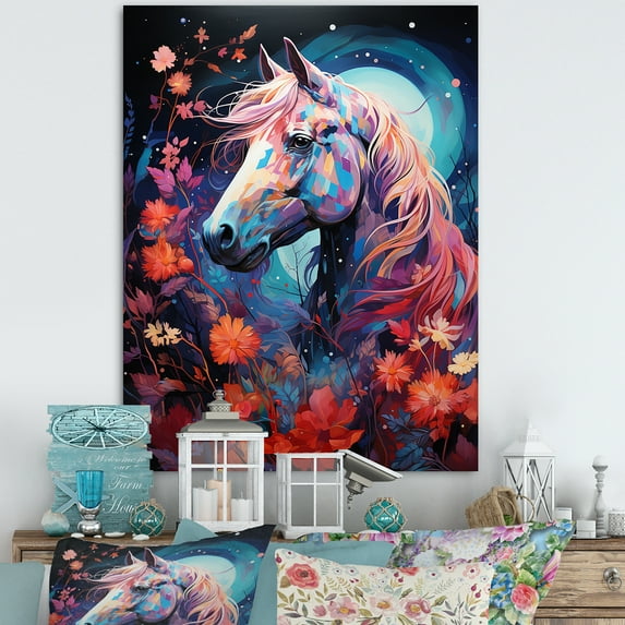 Designart "The Enchanted Horse In Vibrant Colors I" Animals Horse Wall Art Living Room