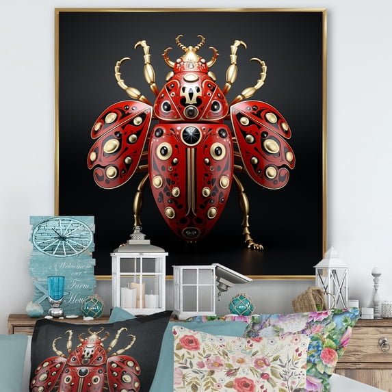 Designart "The Enigmatic Lullaby Of A Mysterious Beetle I" Insects & Bugs Floater Framed Wall Art Living Room