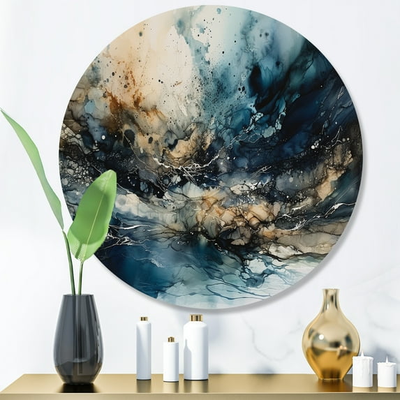 Designart "The Essence Of Nature Blue I" Abstract Painting Metal Round Art Living Room