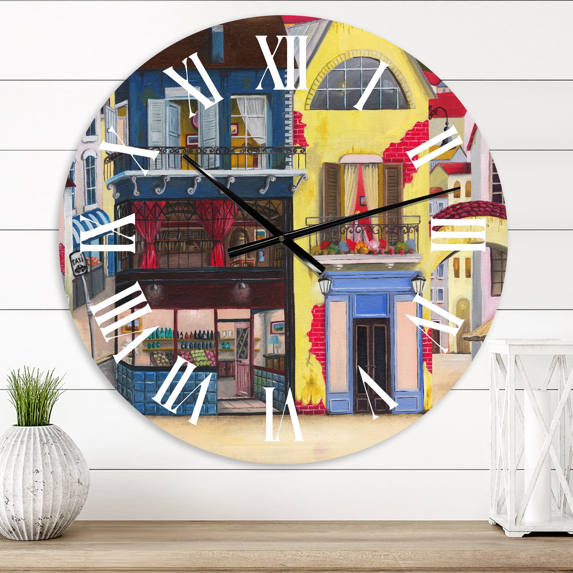 Designart 'The Facade Of The Buildings In A Cozy Streets' French Country Wall Clock