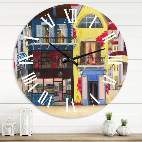 Designart 'The Facade Of The Buildings In A Cozy Streets' French Country Wall Clock