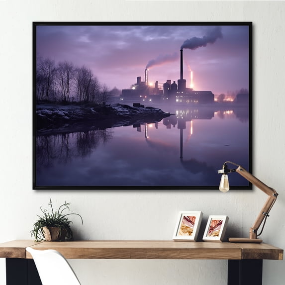 Designart "The Factory In The Hushed Night I" Factories Floater Framed Wall Art Living Room
