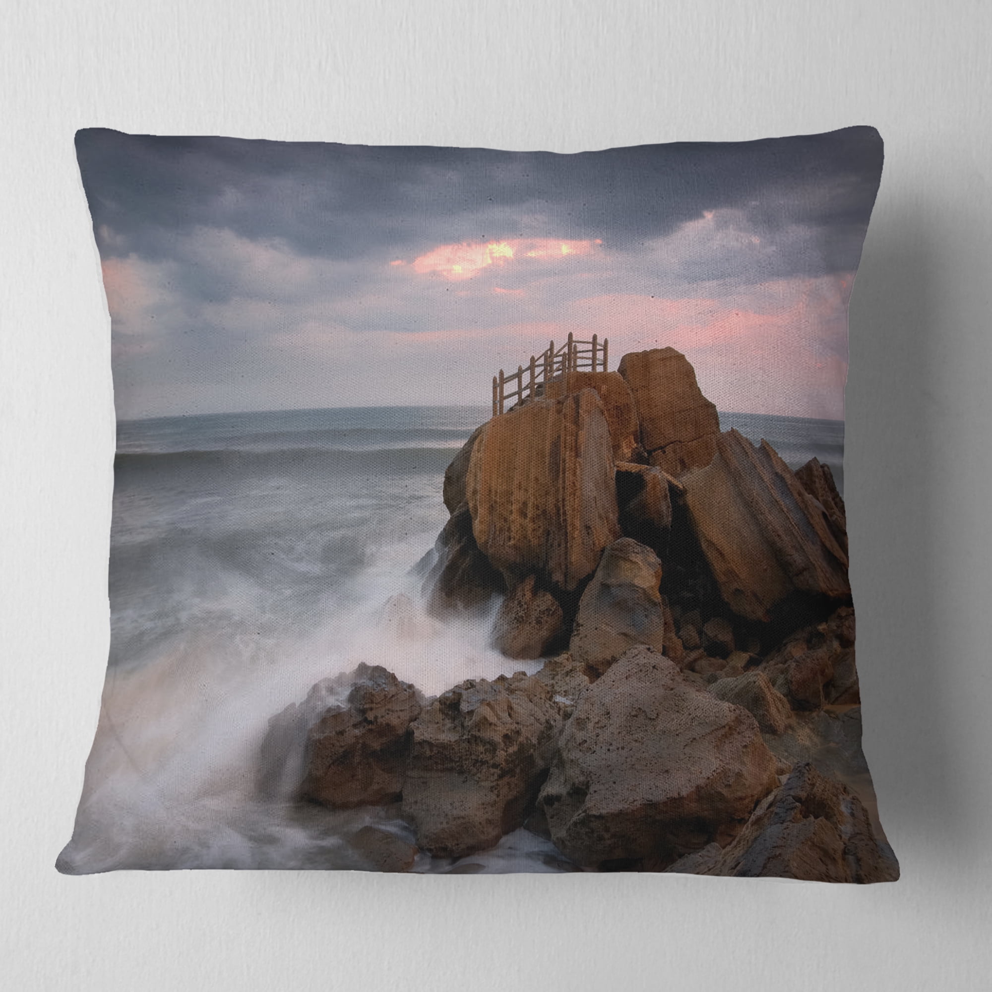 Designart The Fantasy Island with Large Rocks - Seashore Throw Pillow - 16x16