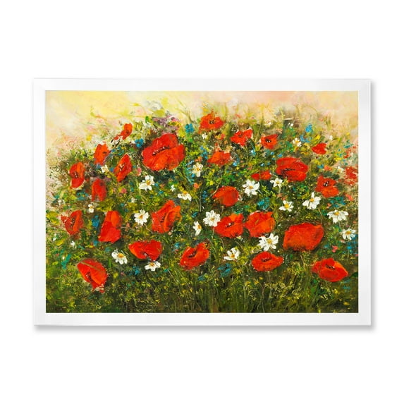 Designart 'The Fields of Red Wildflowers' Traditional Framed Art Print