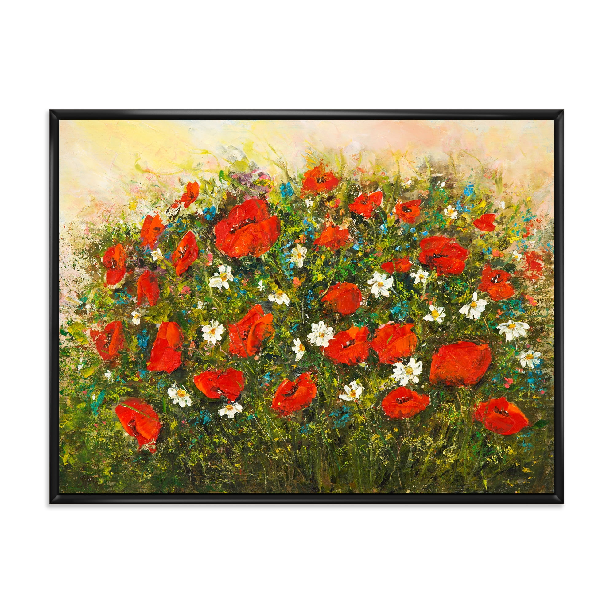 Designart 'The Fields of Red Wildflowers' Traditional Framed Canvas Wall Art Print