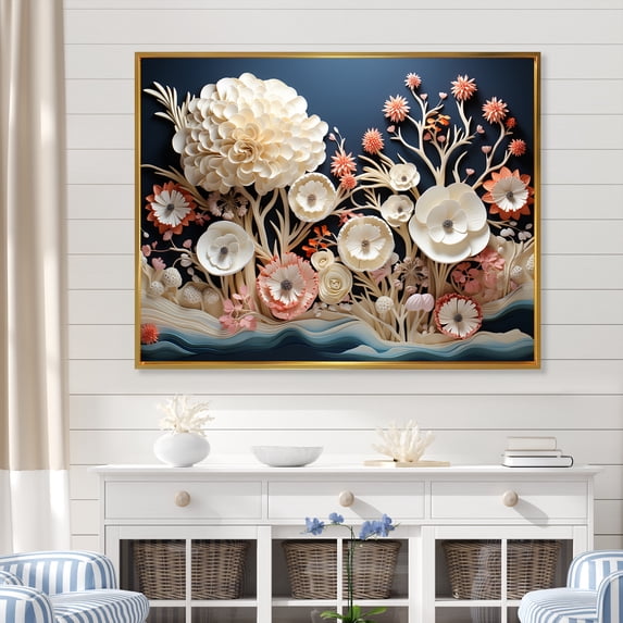 Designart "The Floral World Of Corals" Coastal Coral Under Water Floater Framed Wall Decor