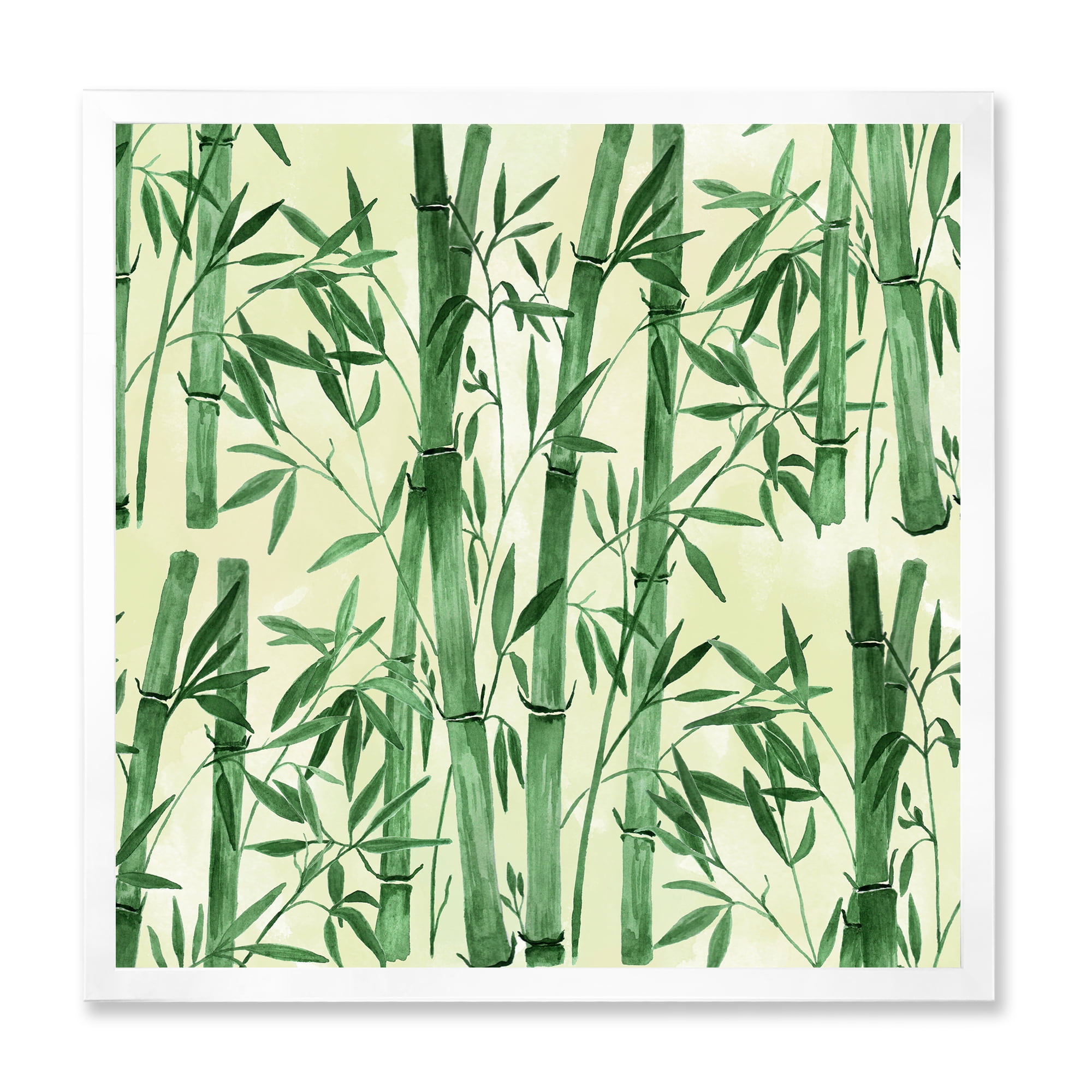 Green Bamboo Forest Tropical Canvas Print with White Wood Frame