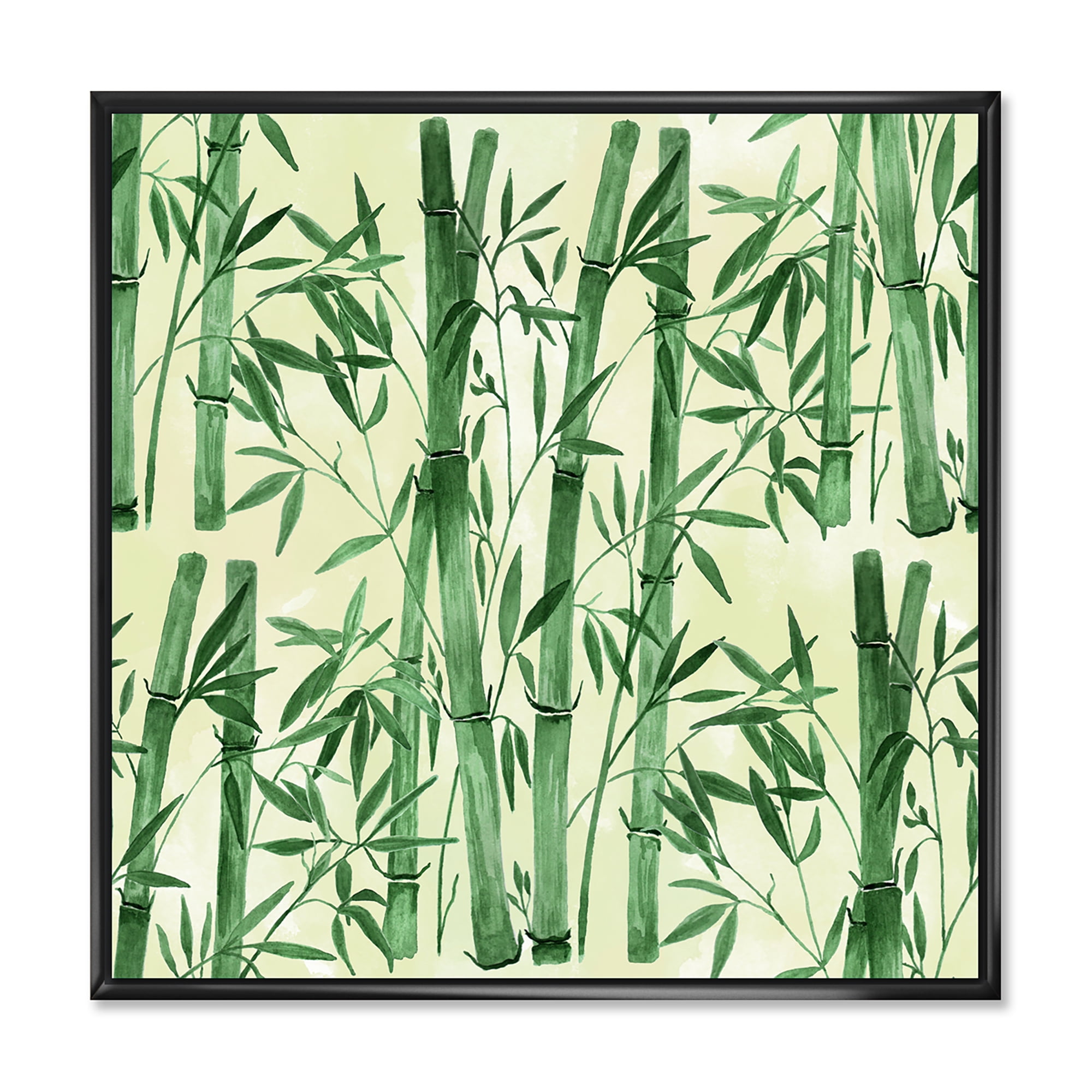 Green Bamboo Forest Tropical Canvas Print with Black Wood Frame