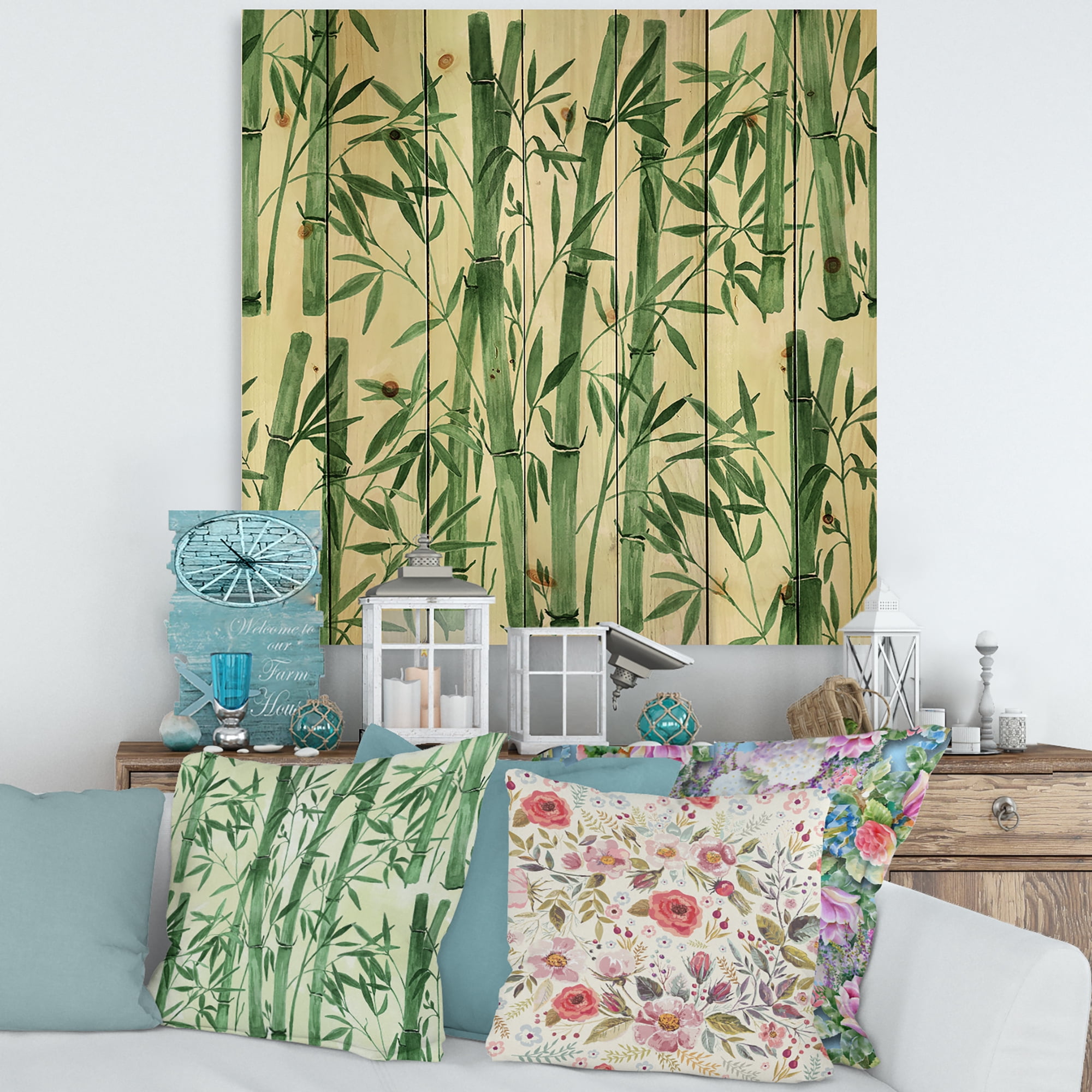 Designart 'The Forest of Bamboo Branches I' Tropical Print on Natural Pine Wood