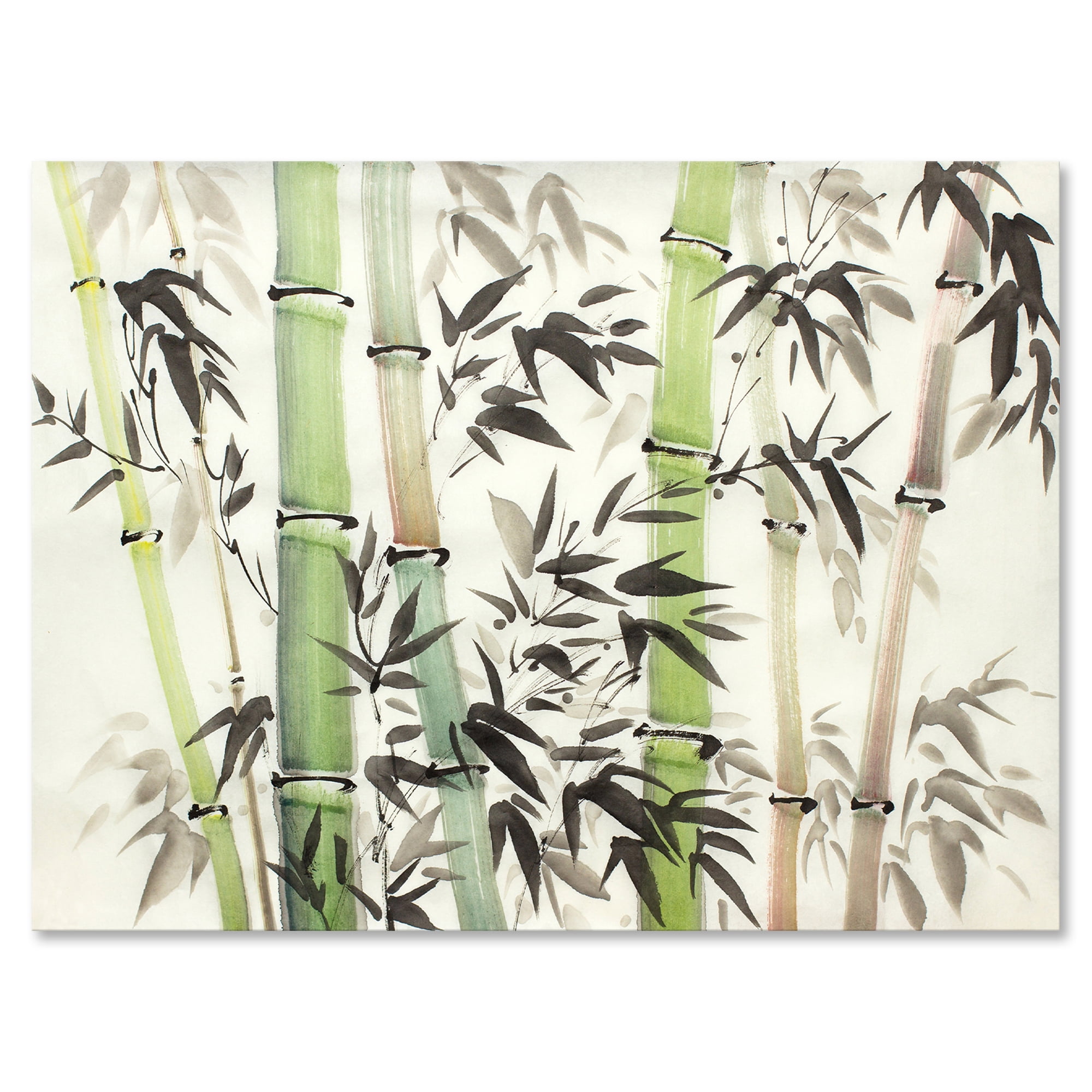 Green and Beige Bamboo Landscape Canvas Print with Wood Frame