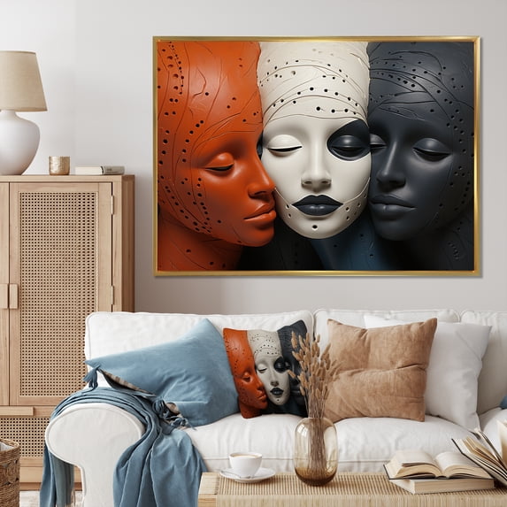 Designart "The Four Coral and Black Mexican Art" Mexican Floater Framed Canvas Art Print