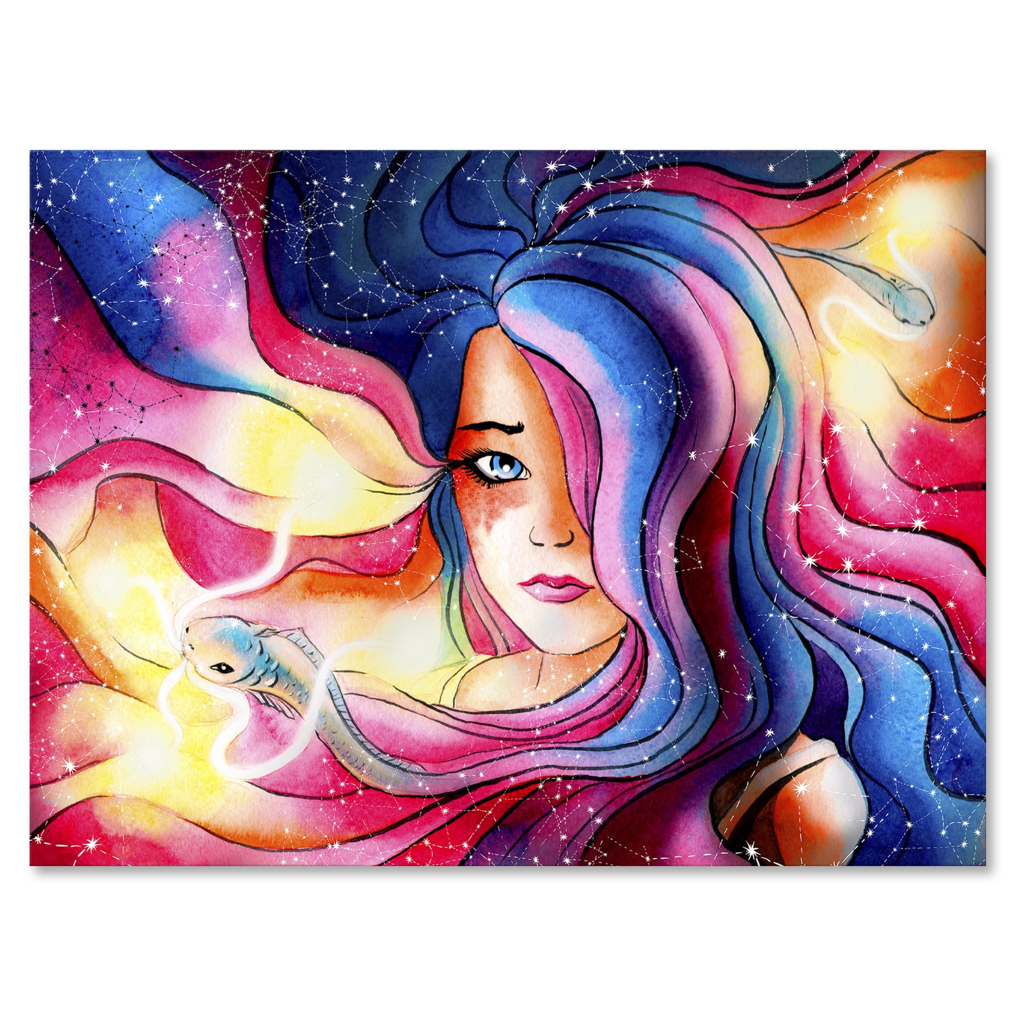 Designart ' The Girl Portrait With The Glowing Hair ' Modern Canvas Wall Art Print