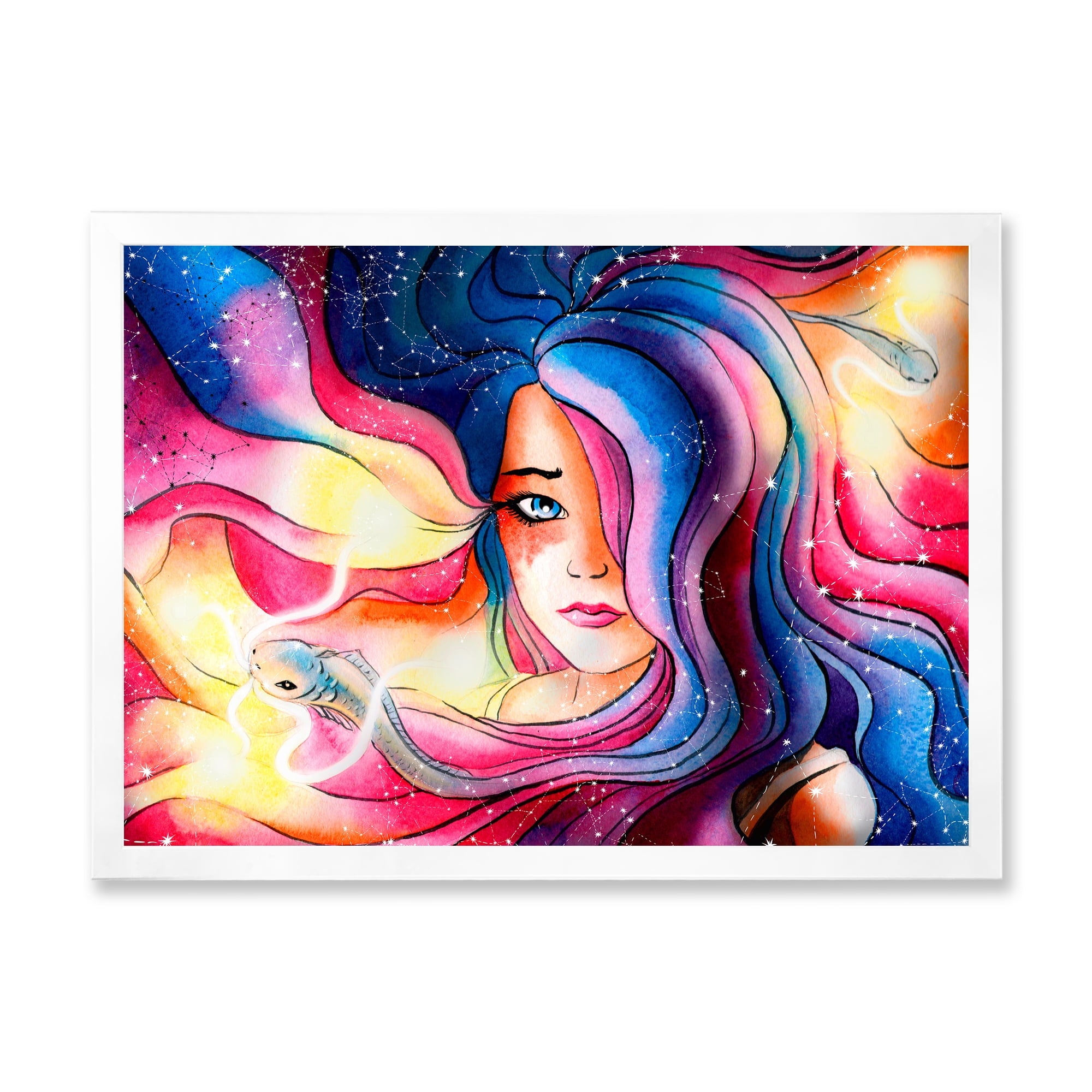 Designart 'The Girl Portrait With The Glowing Hair' Modern Framed Art Print