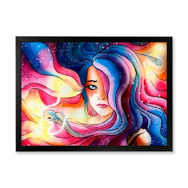Designart 'The Girl Portrait With The Glowing Hair' Modern Framed Art Print