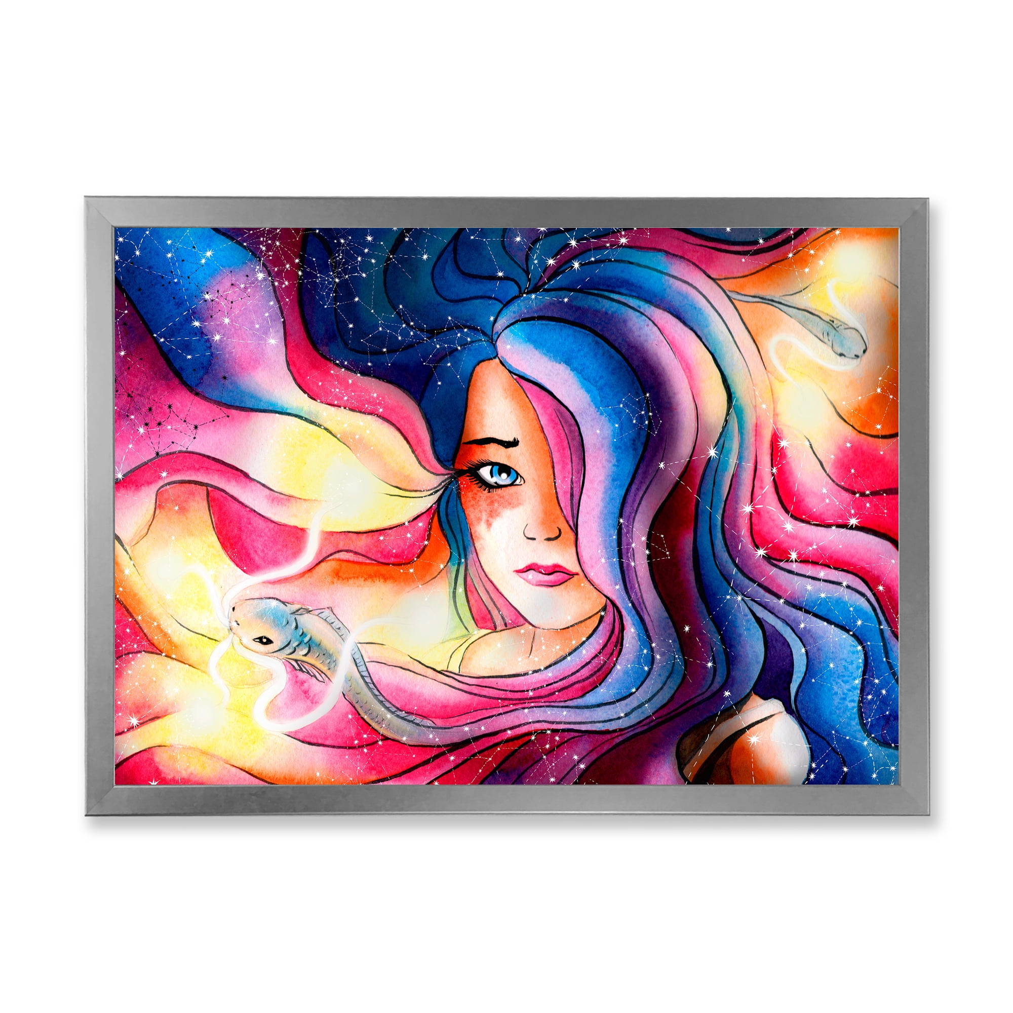 Designart 'The Girl Portrait With The Glowing Hair' Modern Framed Art Print