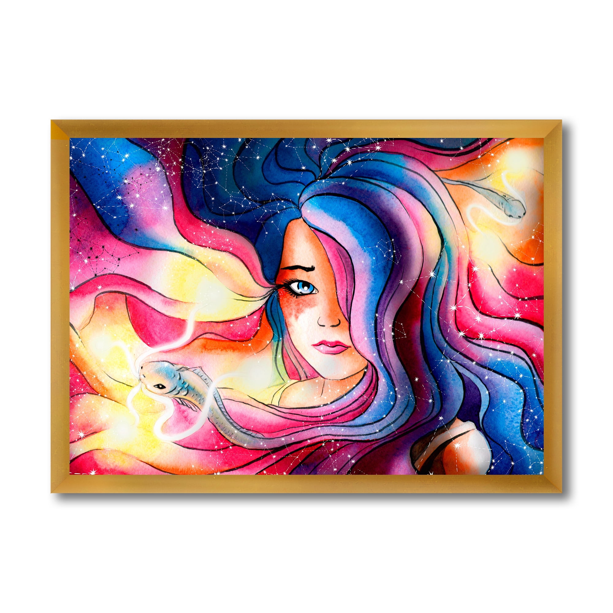 Designart 'The Girl Portrait With The Glowing Hair' Modern Framed Art Print