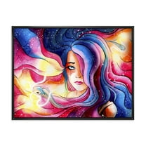 Designart 'The Girl Portrait With The Glowing Hair' Modern Framed Canvas Wall Art Print
