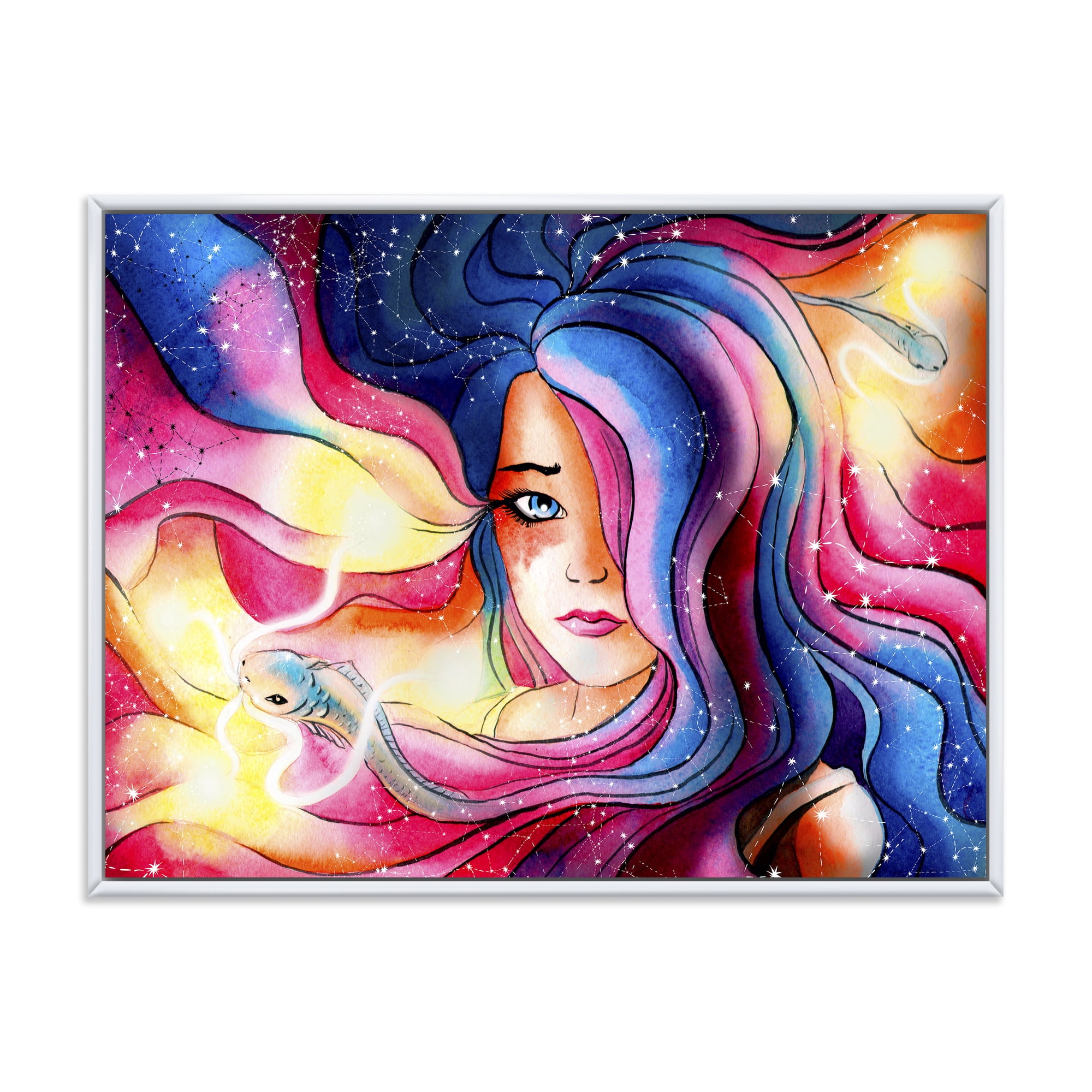 Designart 'The Girl Portrait With The Glowing Hair' Modern Framed Canvas Wall Art Print