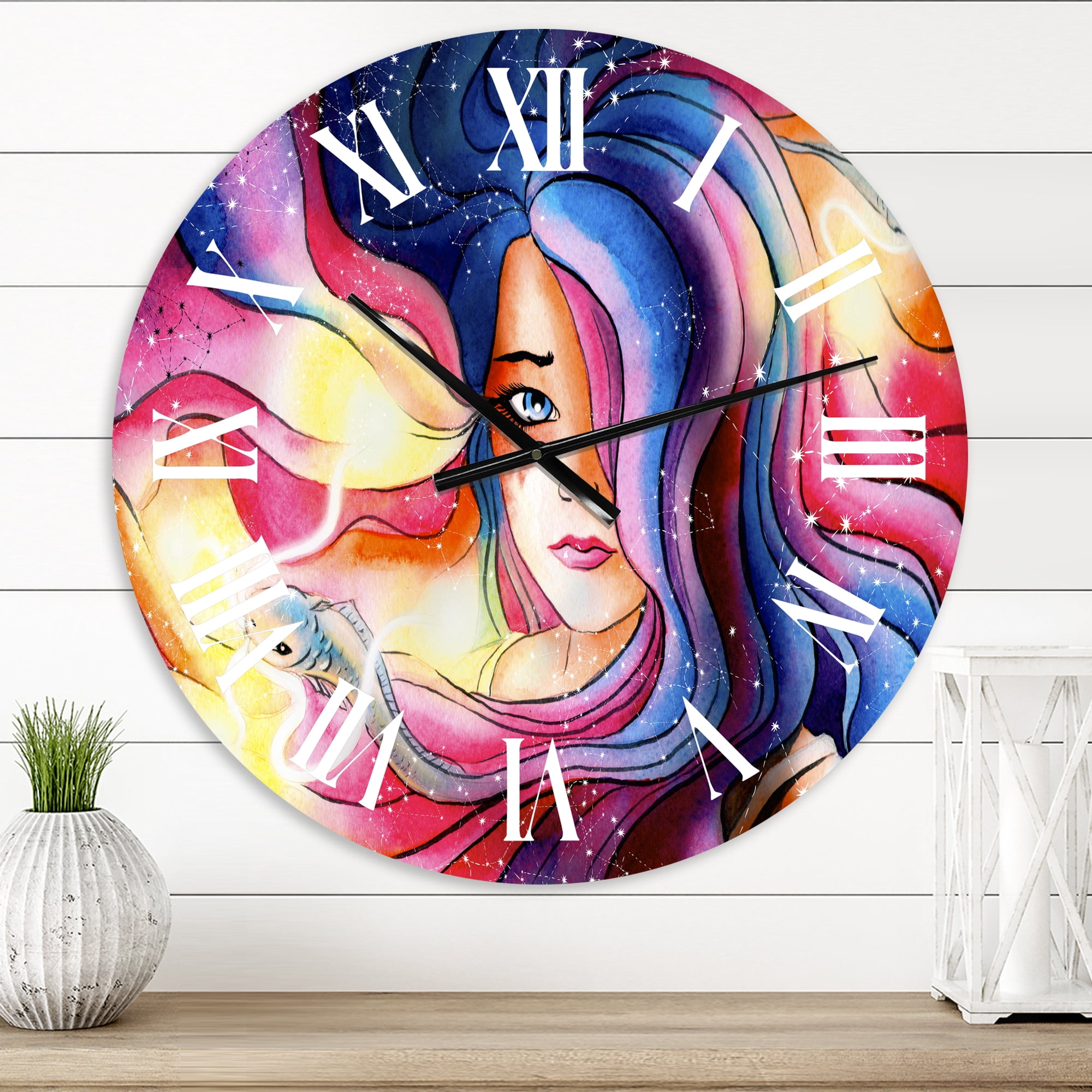 Designart 'The Girl With The Glowing Hair' Modern Wall Clock