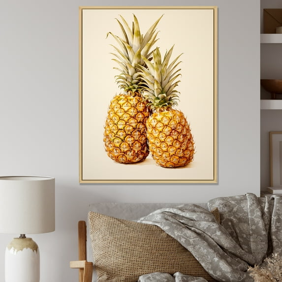 Designart "The Golden Grove Of Pineapples IV" Pineapples Floater Framed Canvas Wall Art