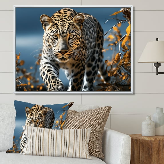Designart "The Graceful Beauty of a Sleek Leopard" Animals Floater Framed Wall Decor