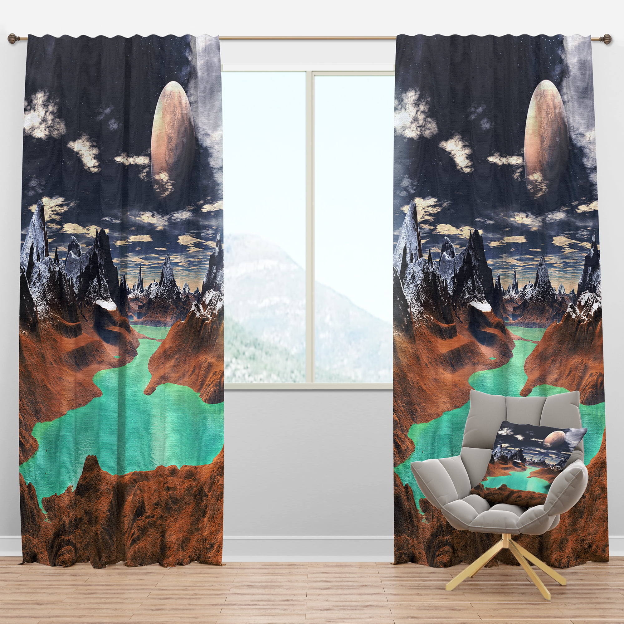 Designart 'The Green Lake Planet' Modern Blackout Curtain Panel