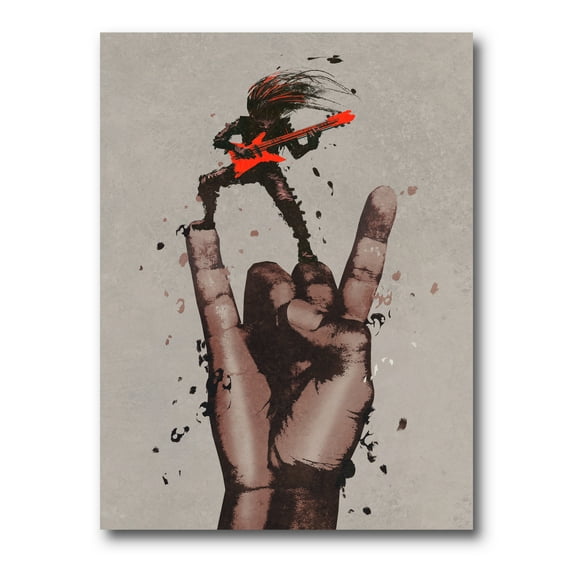 Designart ' The Guitarist On Rock and Roll Sign ' Modern Canvas Wall Art Print