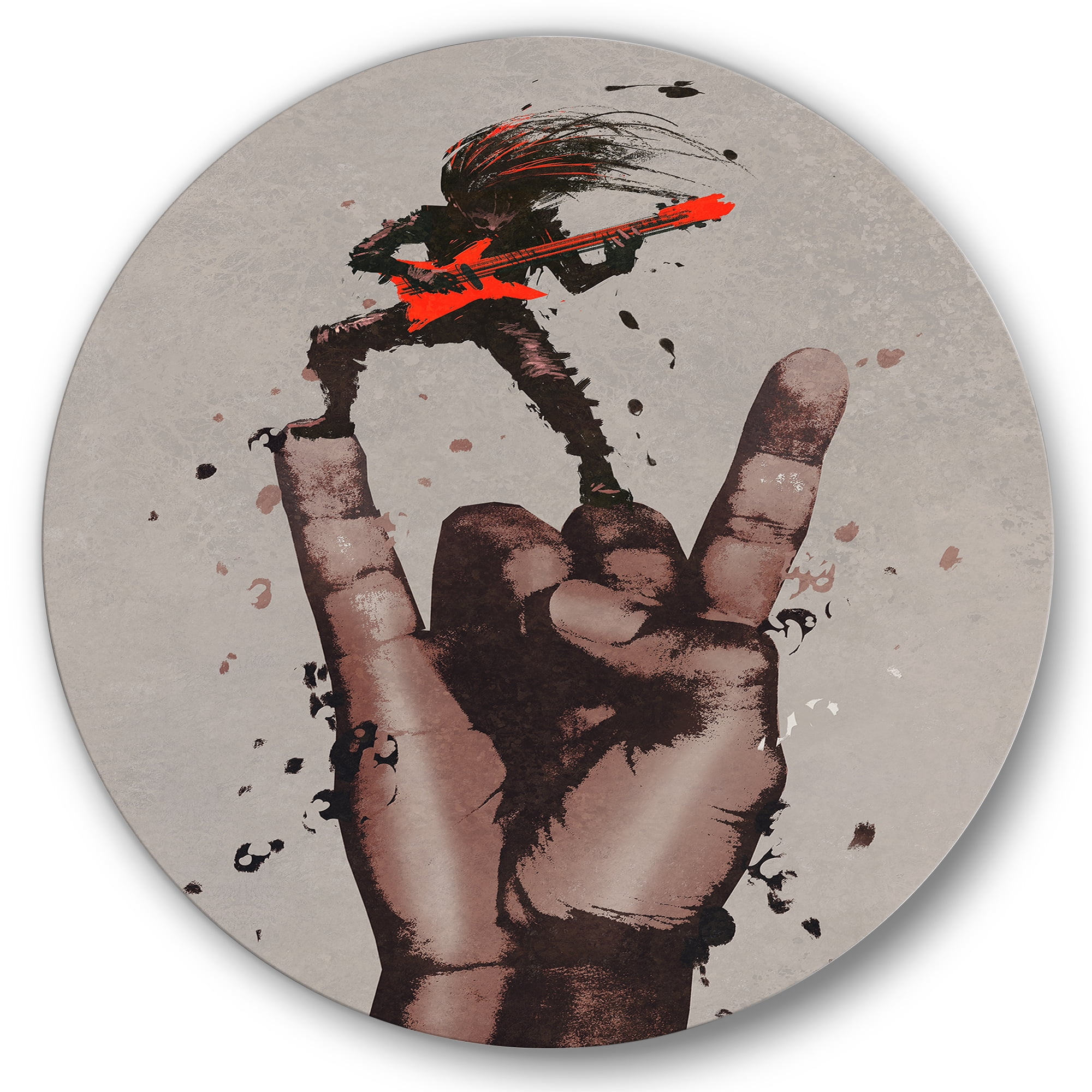 Designart 'The Guitarist On Rock and Roll Sign' Modern Circle Metal Wall Art 36x36 - Disc of 36
