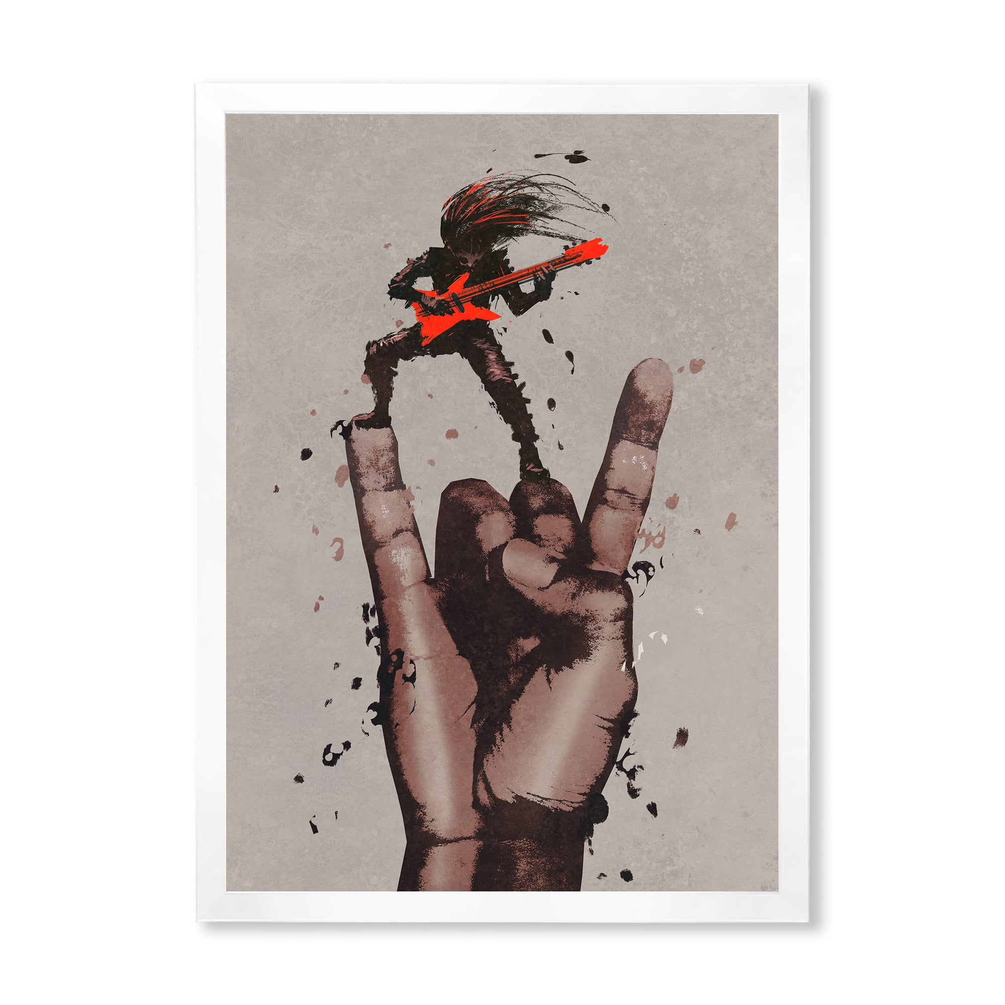 Designart 'The Guitarist On Rock and Roll Sign' Modern Framed Art Print