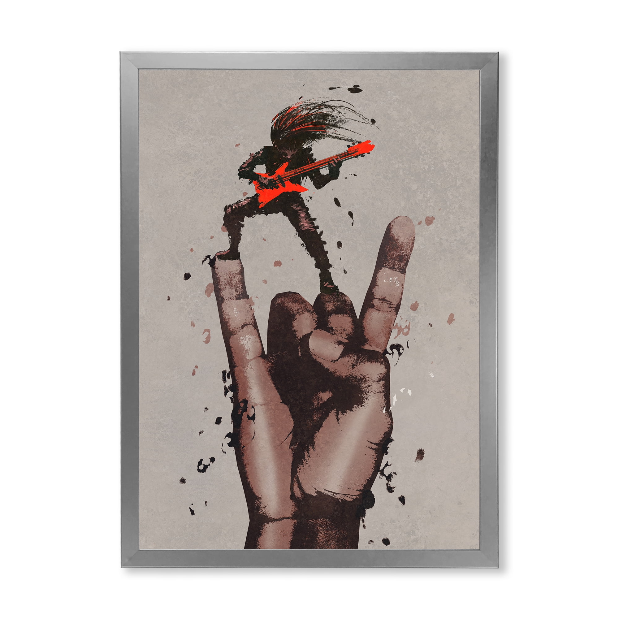 Designart 'The Guitarist On Rock and Roll Sign' Modern Framed Art Print