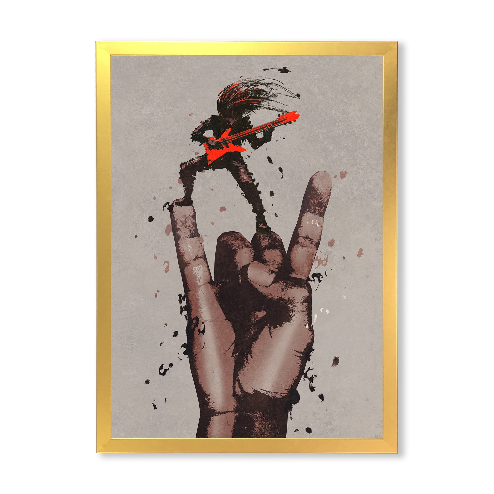 Designart 'The Guitarist On Rock and Roll Sign' Modern Framed Art Print