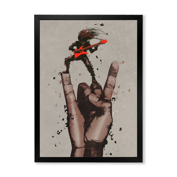 Designart 'The Guitarist On Rock and Roll Sign' Modern Framed Art Print