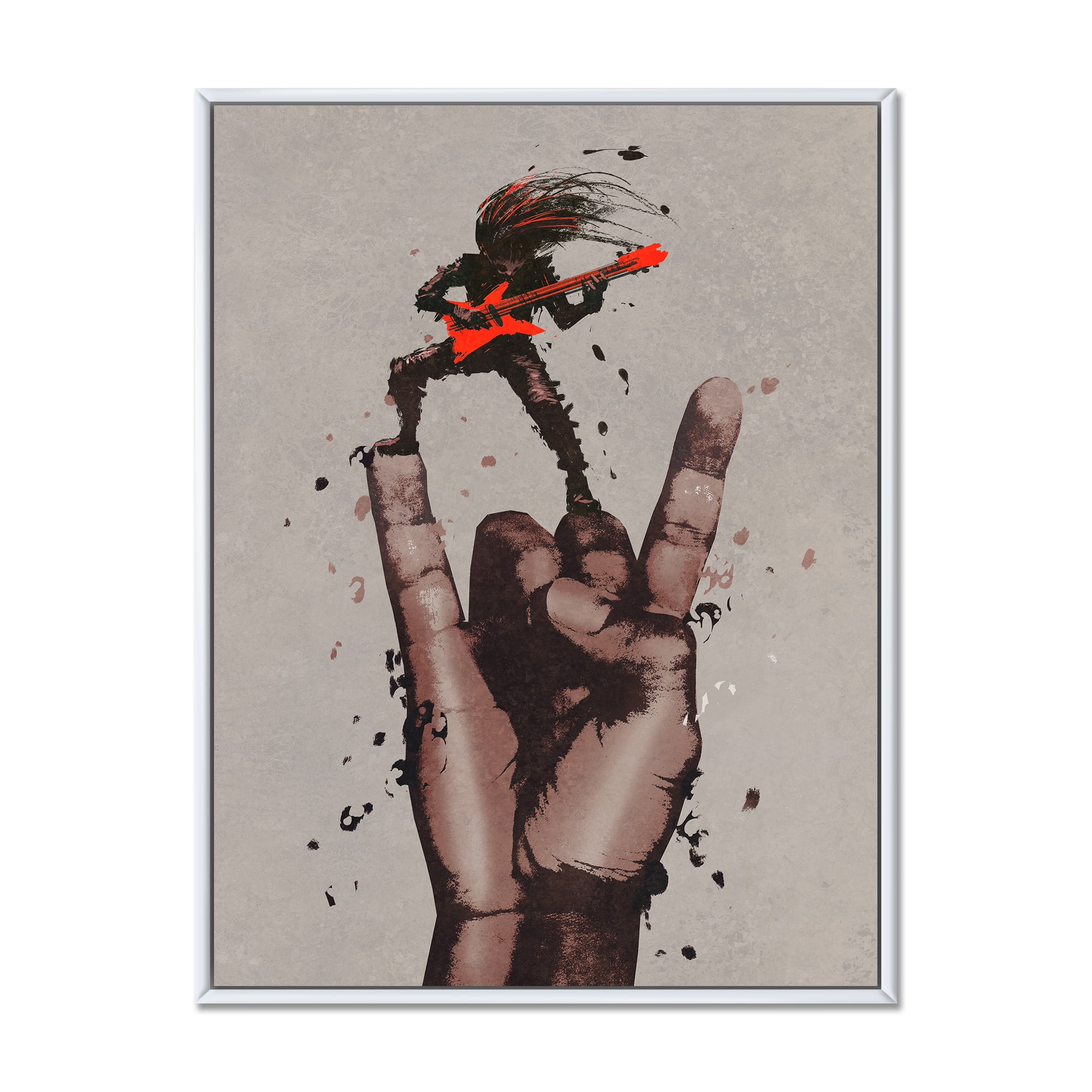 Designart 'The Guitarist On Rock and Roll Sign' Modern Framed Canvas Wall Art Print